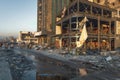 View of Building destruction after a fire at a warehouse with explosives in Beirut Royalty Free Stock Photo