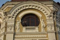 View of the building facade of the `Museo del Pasillo` in Quito, Ecuador.