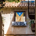 View of building with the flag of Estelada, Tarragona, Catalunya, Spain. Copy space for text.