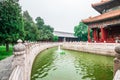 View of the building, garden park and canal at Confucius Temple and The Imperial College Museum in Beijing, China Royalty Free Stock Photo