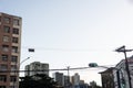 View of a building, trees and electricity poles on a street in the city of Salvador, Bahia Royalty Free Stock Photo