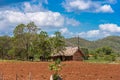 View of the building in the valley of Vinales, Pinar del Rio, Cuba. Copy space for text.