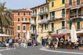 View of buildings around the main square in Lerici Liguria Italy on April 21, 2019.