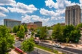 View of buildings and a divided street in Towson, MD