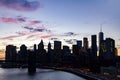 View of the buildings of the Manhattan skyline at dusk in New York City Royalty Free Stock Photo