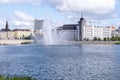 View of buildings from the other side of the river. Royalty Free Stock Photo