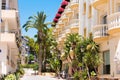 View of the buildings of the in Sitges, Barcelona, Catalunya, Spain. Copy space for text.