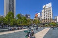 Buildings and visitors in Union Square, San Francisco Royalty Free Stock Photo