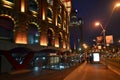 View of bullring Arenas de Barcelona at night. Royalty Free Stock Photo