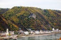 View from Burg Rheinfels to Sankt Goarhausen town in the Rhein river valley