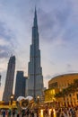 Burj Khalifa and Dubai fountain promenade UAE