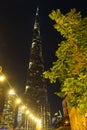 Night view Burj Khalifa and Souk Al Bahar Dubai UAE