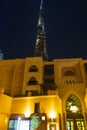 Night view Burj Khalifa and Souk Al Bahar Dubai UAE