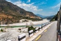 View from bus window on the edge of the mountain road Royalty Free Stock Photo