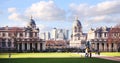 View on business district Canary Wharf from old English park, south of London Royalty Free Stock Photo