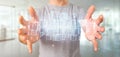 Businessman holding a Cloud of blockchain cube and binary data 3