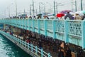 View of Galata Bridge on rainy spring day view Istanbul Turkey Royalty Free Stock Photo