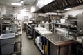 a view of a busy kitchen, with dishwashers and cleaning stations in full operation