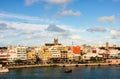 View of the busy waterfront of downtown Hamilton, Bermuda, 2019 Royalty Free Stock Photo