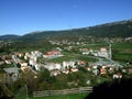 View of Buzet town and fertile fields in the Mirna river valley, Croatia / Pogled na grad Buzet i plodna polja u dolini Mirne