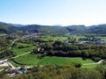 View of Buzet town and fertile fields in the Mirna river valley, Croatia / Pogled na grad Buzet i plodna polja u dolini Mirne Royalty Free Stock Photo