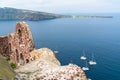 Byzantine castle ruins and Aegean Sea in Oia, Santorini Royalty Free Stock Photo