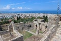 View from the byzantine Patras Fortress to the city and port of Patras and Mediterranean sea Royalty Free Stock Photo