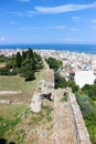 View from the byzantine Patras Fortress to the city and port of Patras and Mediterranean sea Royalty Free Stock Photo