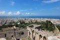 View from the byzantine Patras Fortress to the city and port of Patras and Mediterranean sea Royalty Free Stock Photo