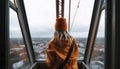 View from the cab of a construction tower crane, a female crane operator at a construction site, AI generated