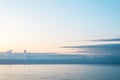 View from cabin balconies at the blue calm sea and sky with beautiful clouds off  side of cruise ship Royalty Free Stock Photo