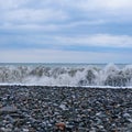 View from cabin balconies at the rough seas and waves off the side of cruise ship Royalty Free Stock Photo