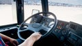 View from the cabin of man driving heavy truck on parking of logisitcs center Royalty Free Stock Photo