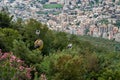 View of cable car and city Jounieh from the top of the Mount Harissa in Lebanon