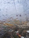 View of cable car to Genting highland with the water dropped on the glass in Kuala Lumpur Malaysia