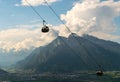 Cable railway station and panorama view of mountain landscape in Switzerland