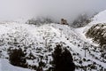 View of the cableway and Skalnate Pleso station in Tatranska Lomnica resort in High Tatras, Slovakia