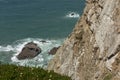 View at Cabo da Roca Lighthouse Portuguese: Farol de Cabo da Roca which is Portugal`s most westerly point Royalty Free Stock Photo