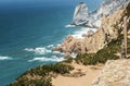 View at Cabo da Roca Lighthouse Portuguese: Farol de Cabo da Roca which is Portugal`s most westerly point Royalty Free Stock Photo