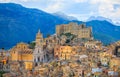 View of Caccamo town on the hill with mountains background Royalty Free Stock Photo