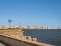 A view of the Cadiz waterfront in Spain and the view along Playa Santa Maria del Mar
