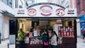 View of a cafe with milkshakes, waffles, and other sweets in the street in Manchester, The UK