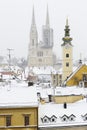 A view of the cahtedral of zagreb, Croatia, and roofs covered in