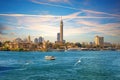 View on the Cairo Tower at sunset in Gezira island in the Nile, Egypt Royalty Free Stock Photo