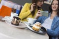 A view at cakes and coffee on the table