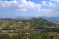 View of Calascibetta Mediterranean city on the hill from Enna Town. Royalty Free Stock Photo