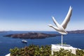 View of the caldera from the island of Santorini, cruise liner, bird sculpture, Royalty Free Stock Photo