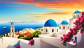 View on the caldera, Oia, Santorini, Greece - Generative AI