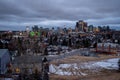 View of Calgary`s skyline before a snow storm