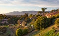 A view of California homes at sunset